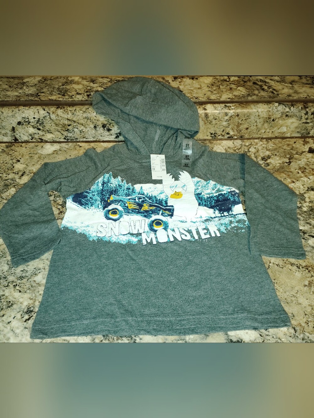 Carter's Gray Snow Monster Hooded Tee with Blue Accents 3t Nwt